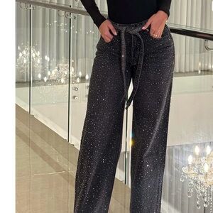 Elegant Black Glitter Women's Pants
